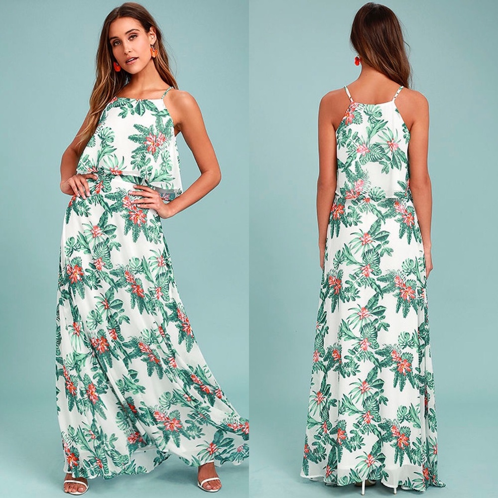 Lulu’s White & Teal Tropical 2 Piece Dress NWT